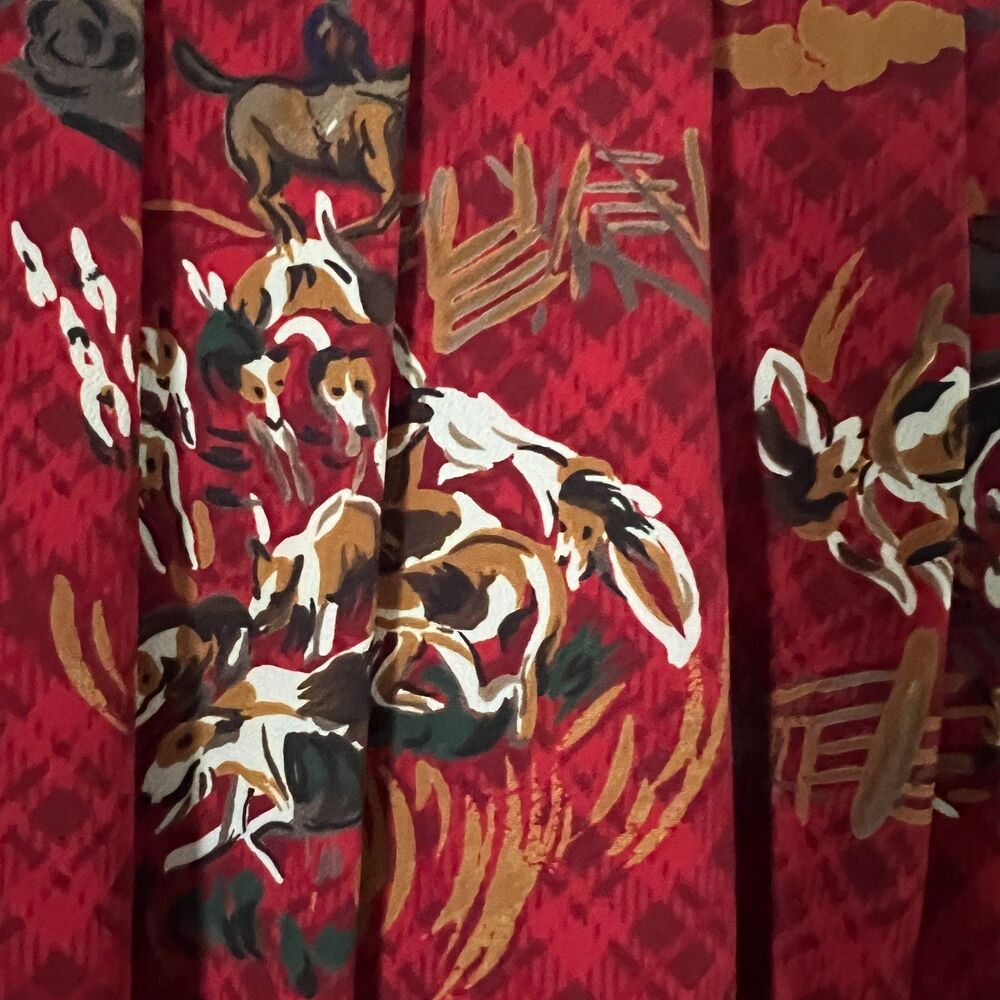 Vintage Leslie Fay Red Equestrian Horse Print Midi Skirt Derby Prairie Size 8P - Picture 5 of 12